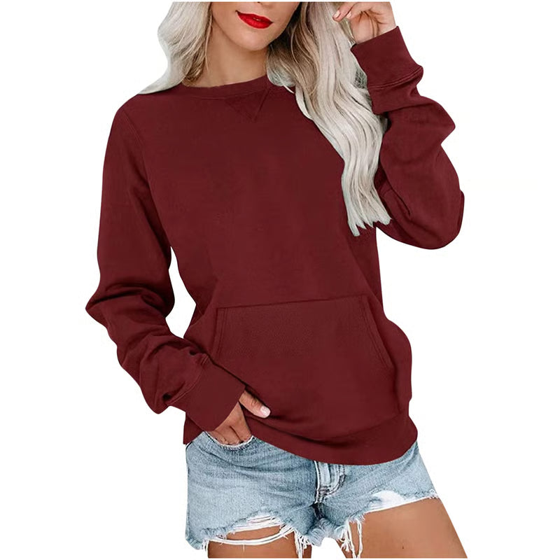 Women'S Oversized Long Sleeve Crewneck Sweatshirt with Pocket