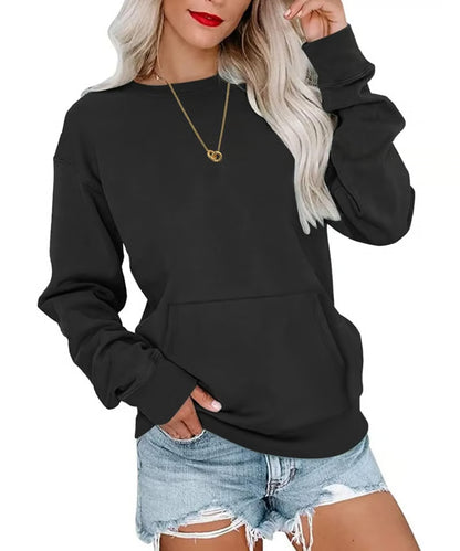 Women'S Oversized Long Sleeve Crewneck Sweatshirt with Pocket