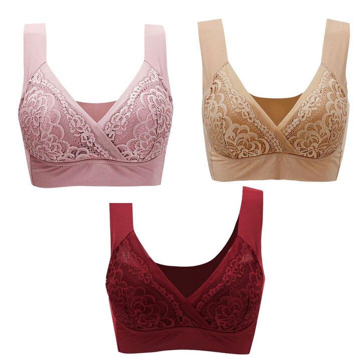 PLUS SIZE COMFORT EXTRA ELASTIC WIRELESS SUPPORT LACE BRA