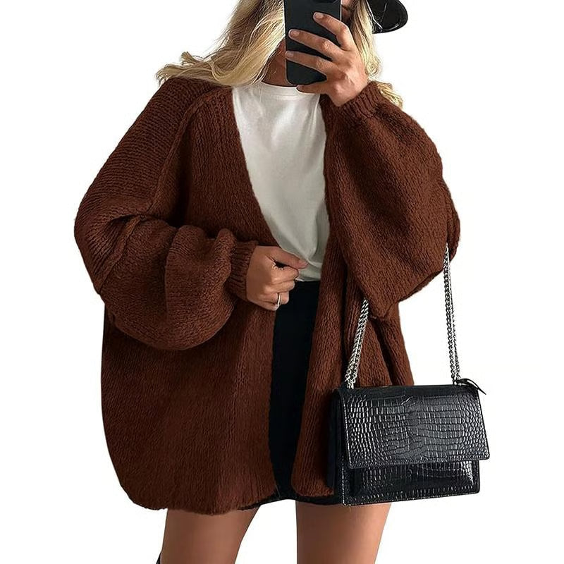 🏆Flash Sale Women's Oversized Cardigan Sweater Fall Long Lantern Sleeve Knit Open Front Lightweight Sweater Knitwear Tops