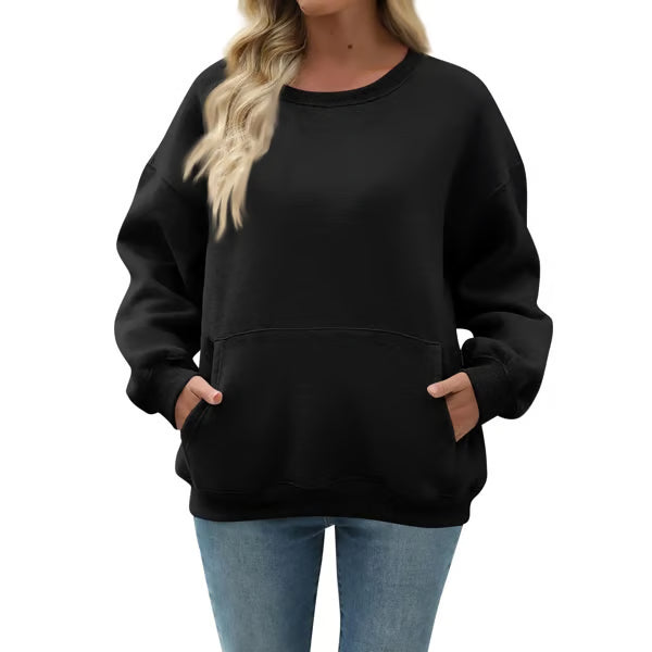 Women'S Oversized Long Sleeve Crewneck Sweatshirt with Pocket