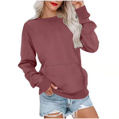 Women'S Oversized Long Sleeve Crewneck Sweatshirt with Pocket