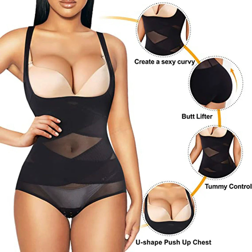 HOOK-AND-EYE MESH SHAPEWEAR BODYSUIT
