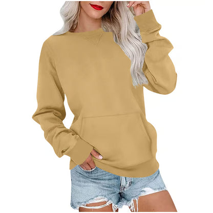 Women'S Oversized Long Sleeve Crewneck Sweatshirt with Pocket