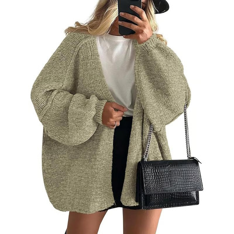 🏆Flash Sale Women's Oversized Cardigan Sweater Fall Long Lantern Sleeve Knit Open Front Lightweight Sweater Knitwear Tops