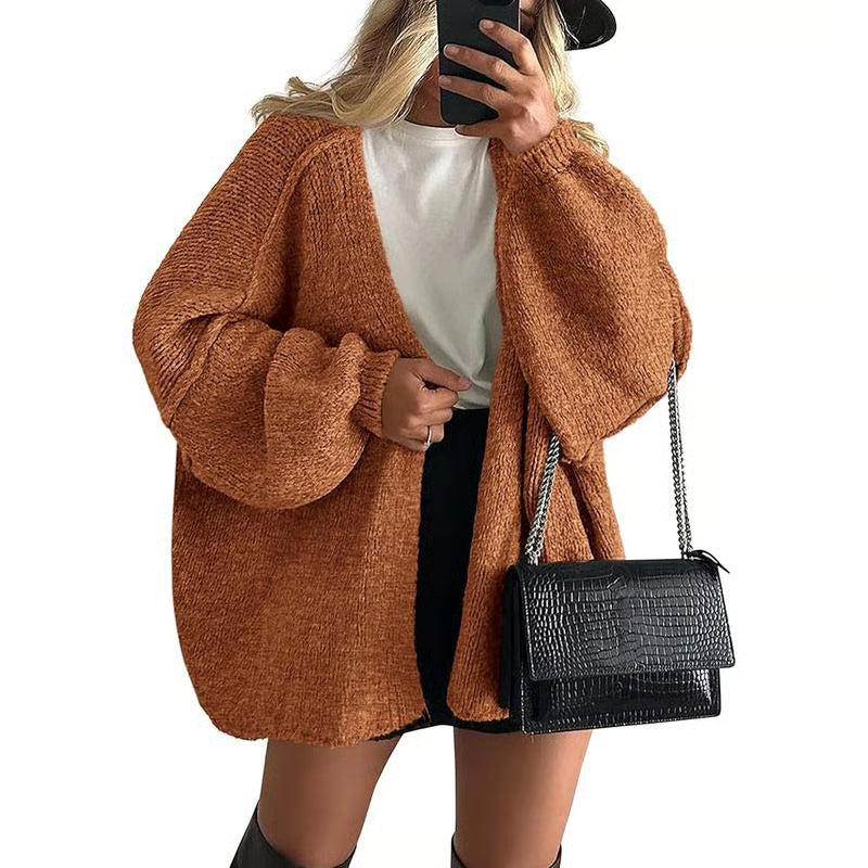 🏆Flash Sale Women's Oversized Cardigan Sweater Fall Long Lantern Sleeve Knit Open Front Lightweight Sweater Knitwear Tops