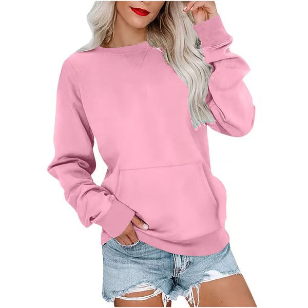 Women'S Oversized Long Sleeve Crewneck Sweatshirt with Pocket