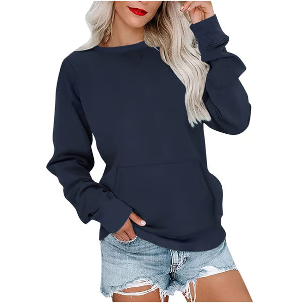 Women'S Oversized Long Sleeve Crewneck Sweatshirt with Pocket