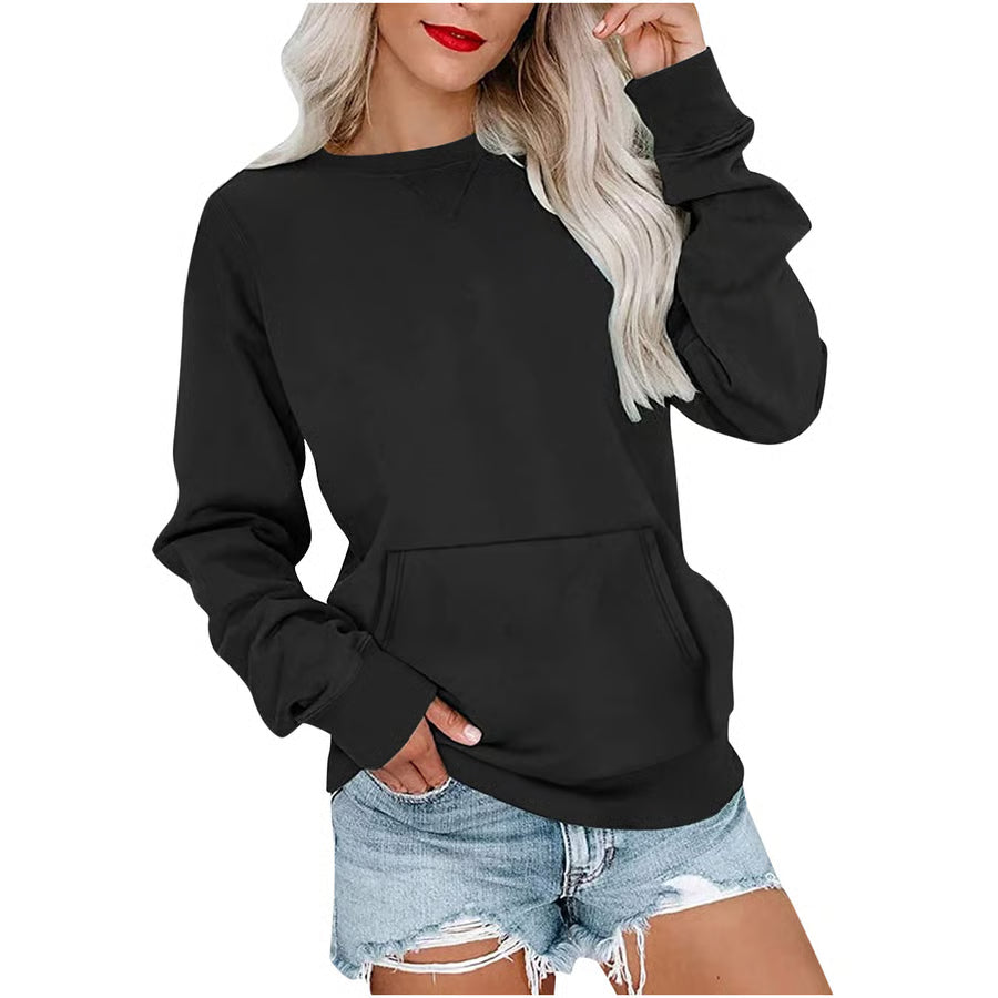 Women'S Oversized Long Sleeve Crewneck Sweatshirt with Pocket