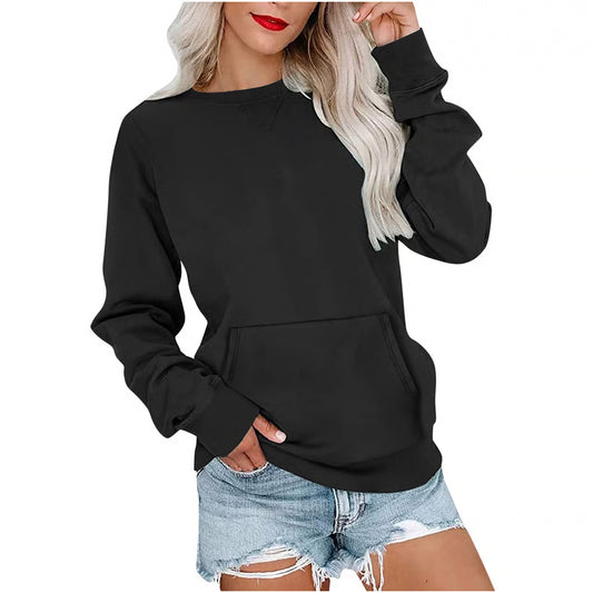 Women'S Oversized Long Sleeve Crewneck Sweatshirt with Pocket