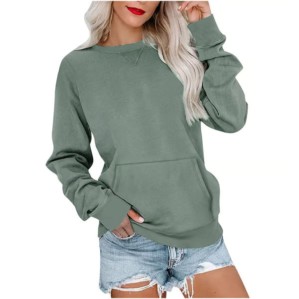 Women'S Oversized Long Sleeve Crewneck Sweatshirt with Pocket