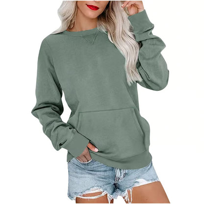Women'S Oversized Long Sleeve Crewneck Sweatshirt with Pocket