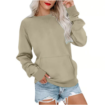 Women'S Oversized Long Sleeve Crewneck Sweatshirt with Pocket