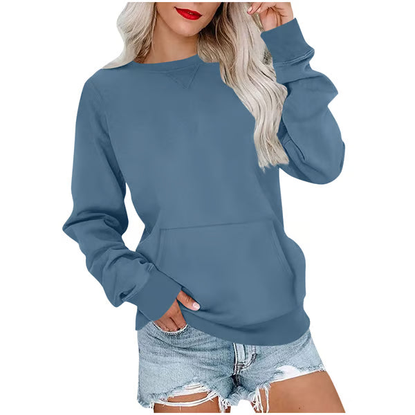 Women'S Oversized Long Sleeve Crewneck Sweatshirt with Pocket