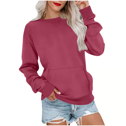 Women'S Oversized Long Sleeve Crewneck Sweatshirt with Pocket