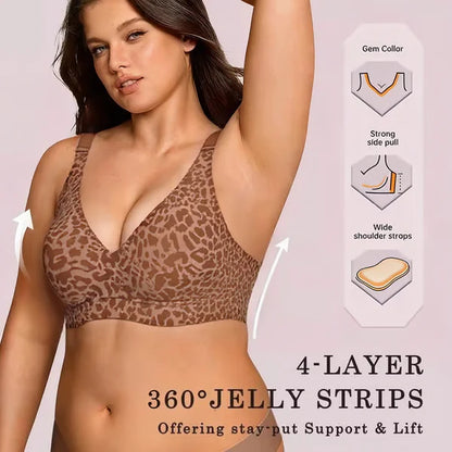 🏆 🔥Super Firming Leopard Print Jelly Bra | Women Wirefree Bras 👍No More Sagging Breasts